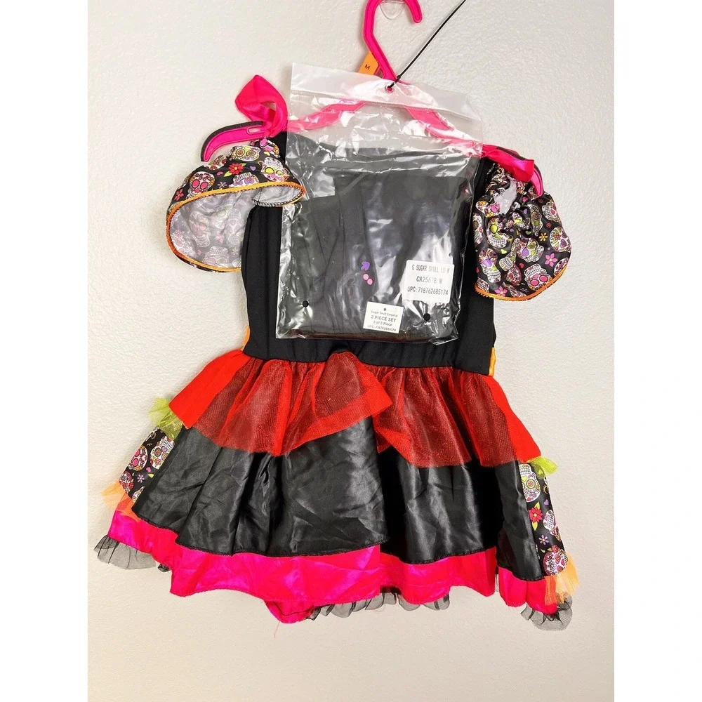 Halloween Light Up Sugar Skull Fancy‎ Dress Costume Girl's Child Size M 8-10 New